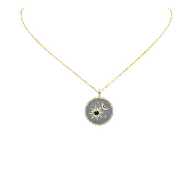 Sterling Silver Gold Plated CZ Moon &amp; Stars Pendant Necklace