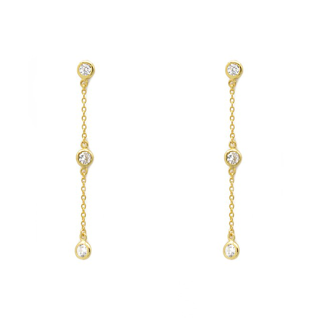 Sterling Silver Gold Plated CZ Dangle Earrings