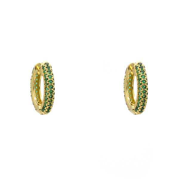 Gold & Emerald CZ Studded Hoop Earring