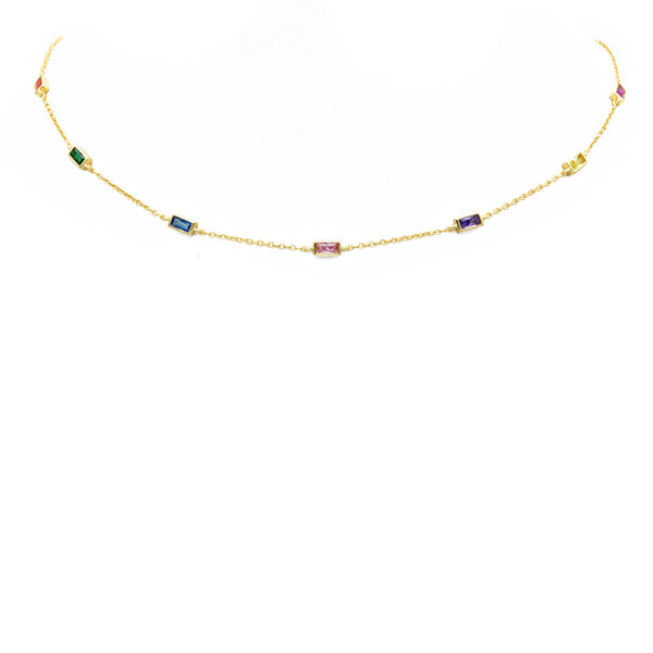 Sterling Silver Gold Plated Multi Color CZ Necklace