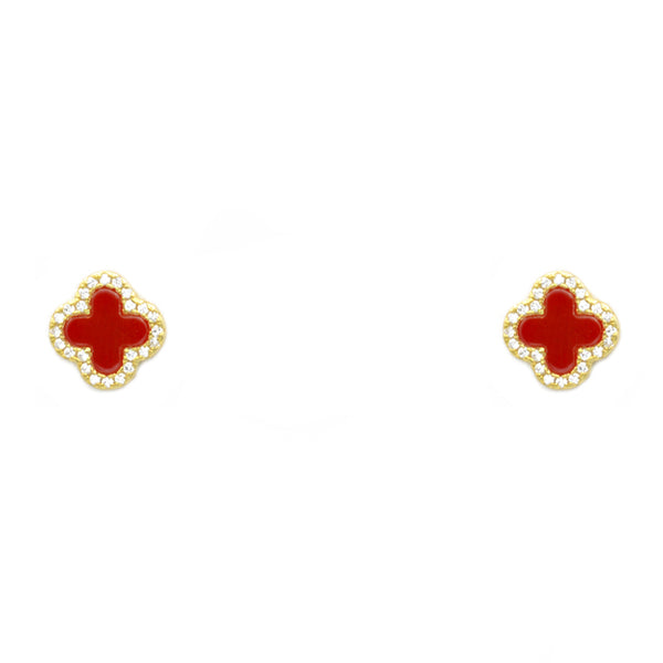 Sterling Silver Gold Plated CZ Clover Stud Earrings