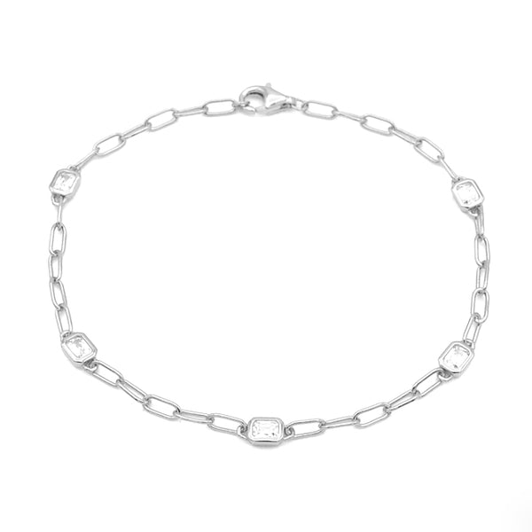 Sterling Silver CZ Chain Bracelet