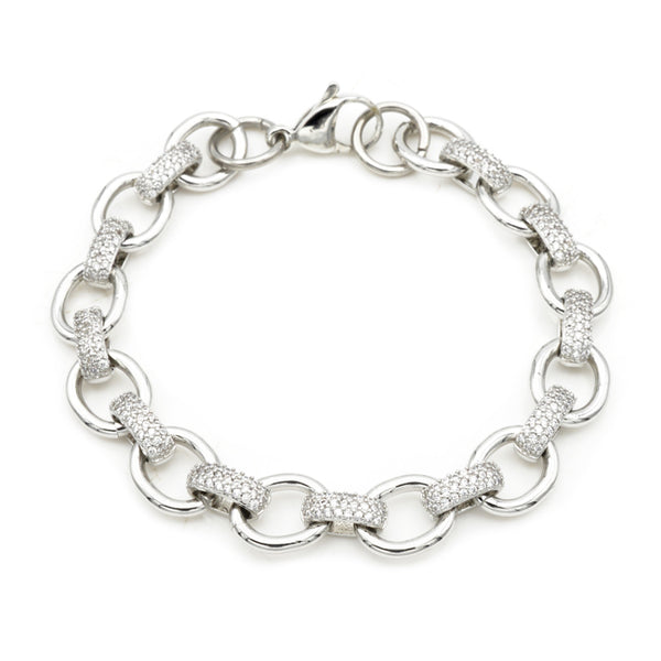 Silver CZ Link Chain Bracelet