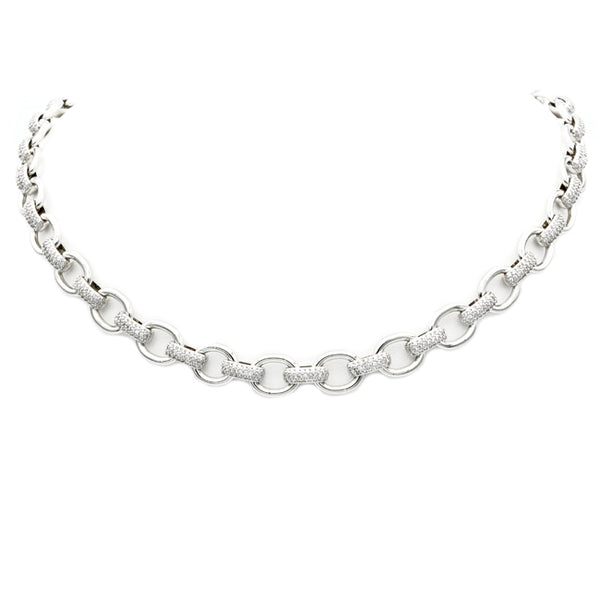 Silver CZ Link Chain Necklace