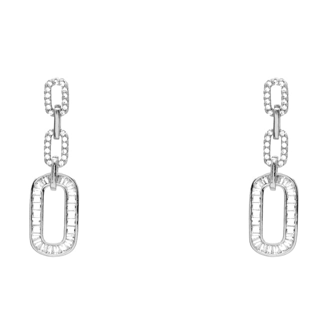 Silver Cubic Zirconia Chain Dangle Earrings