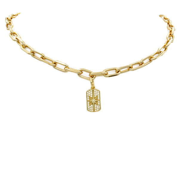 Gold Cubic Zirconia Starburst Pendant Necklace