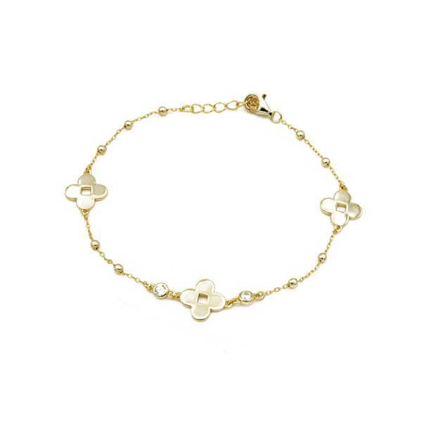 Sterling Silver Gold Plated CZ Ball Chain Bracelet