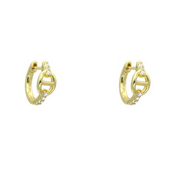 Sterling Silver Gold Plated CZ Chain Hoop Earrings