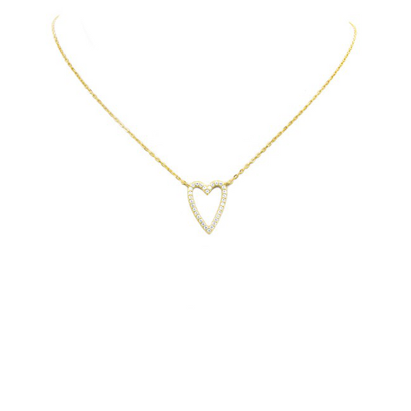 Sterling Silver Gold Plated CZ Open Heart Pendant Necklace