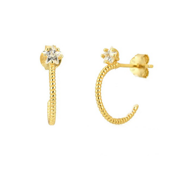 Sterling Silver Gold Plated CZ Hoop Earring