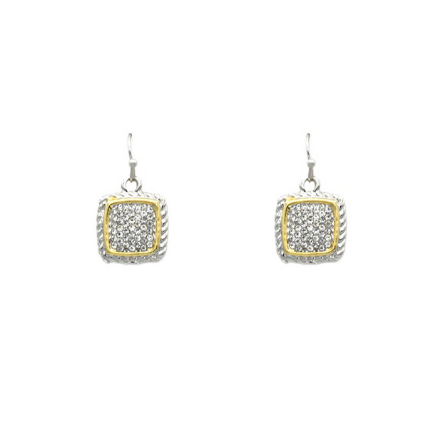 Two Tone Cubic Zirconia Pave Dangle Earring