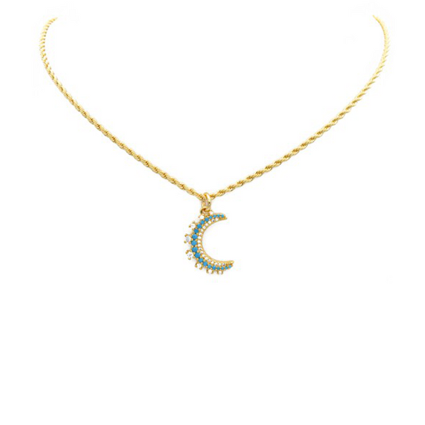 Gold Filled Cubic Zirconia Moon Pendant Necklace