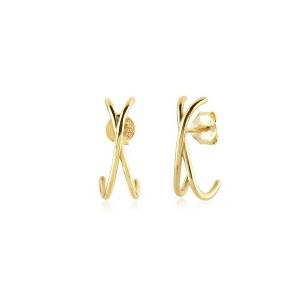 Sterling Silver Gold Plated X Stud Earring