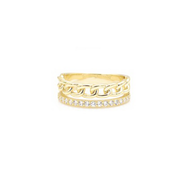 Sterling Silver Gold Plated CZ Chain Ring