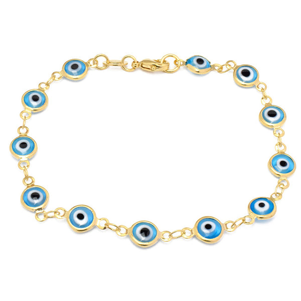 Gold Filled Evil Eye Link Chain Bracelet
