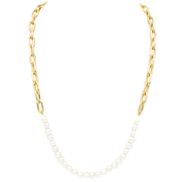 Gold Linked Chain Necklace with Pearls