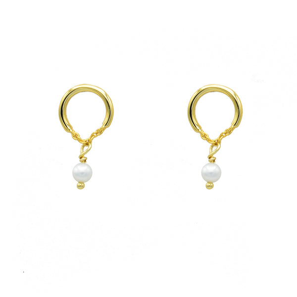 Sterling Silver Gold Plated Pearl Dangle Earrings