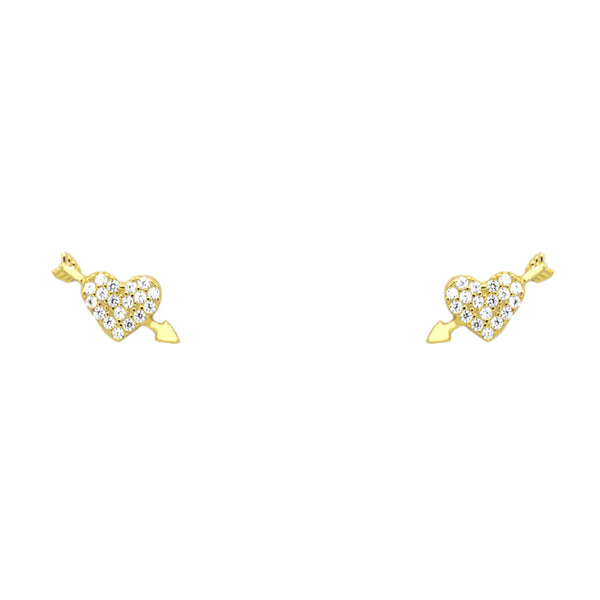 Sterling Silver Gold Plated CZ Pave Heart Studs Earrings