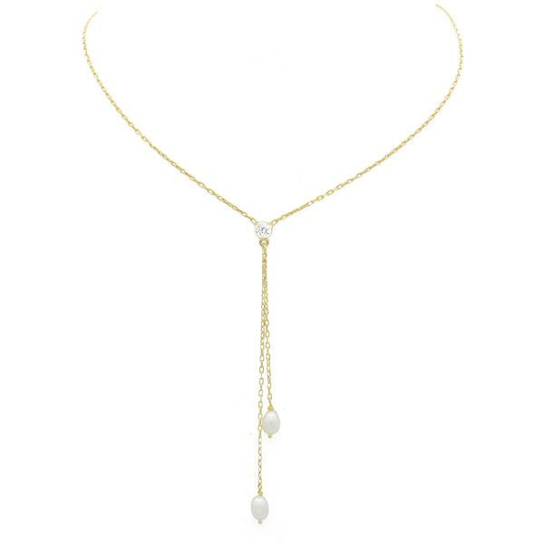 Sterling Silver Gold Plated Pearl Lariat Necklace