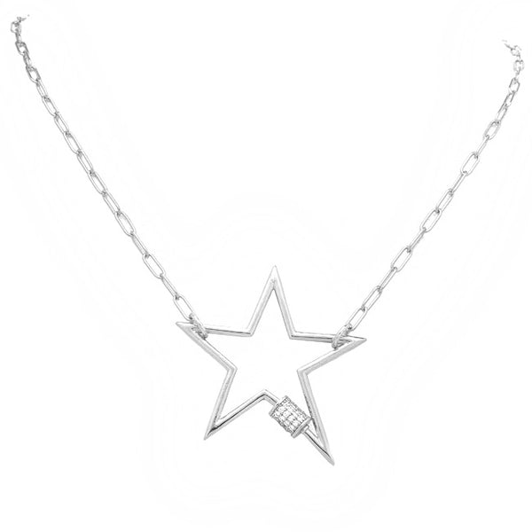 Silver CZ Chain Star Pendant Necklace