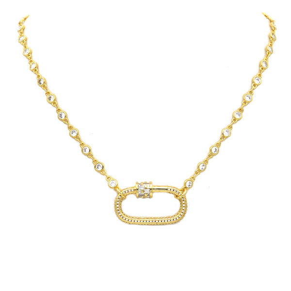 Gold Linked Chain Necklace with CZ Station