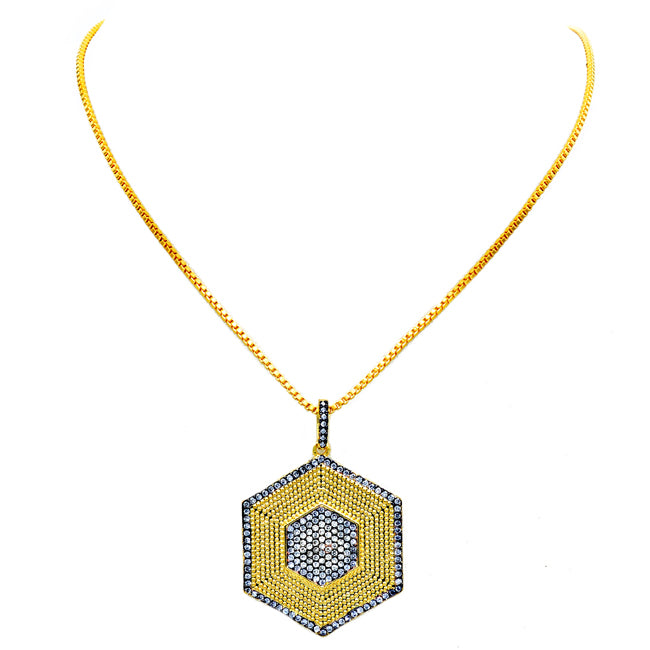 Gold Filled Two Tone CZ Pave Pendant Necklace