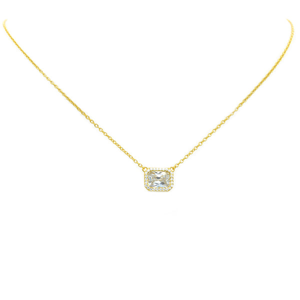 Sterling Silver Gold Plated Princess Cut CZ Pendant Necklace