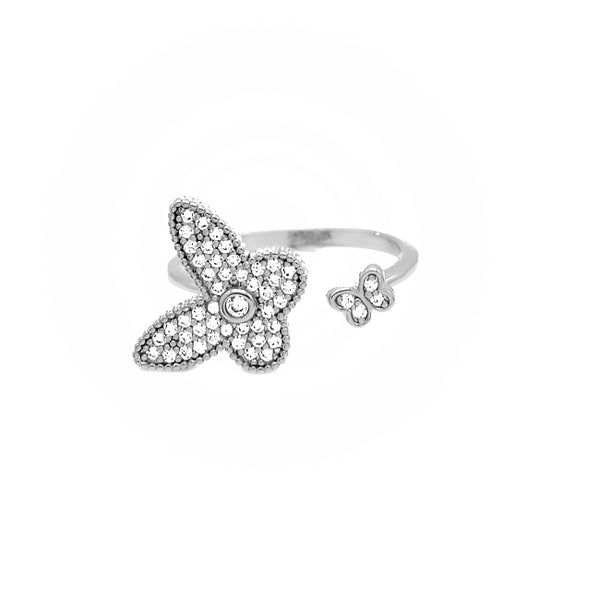 Silver Cubic Zirconia Butterfly Adjustable Ring