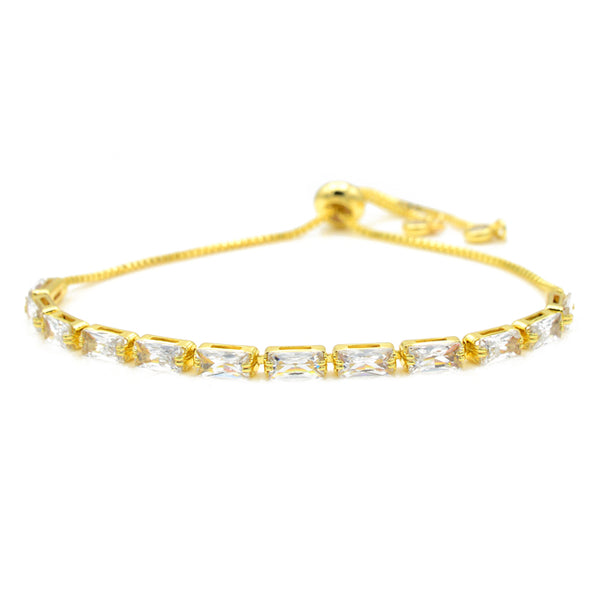 Gold Cubic Zirconia Adjustable Pull Tie Bracelet