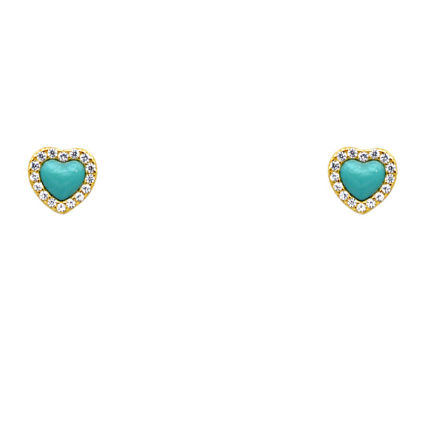 Sterling Silver Gold Plated CZ Heart Stud Earrings