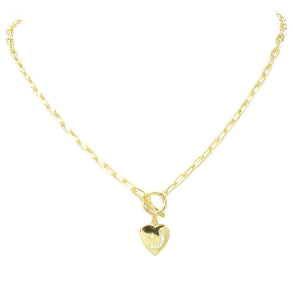 gold cz heart pendant necklace