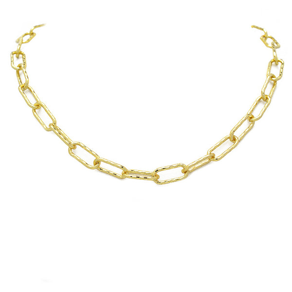 Gold Textured Linked Chain Necklace 