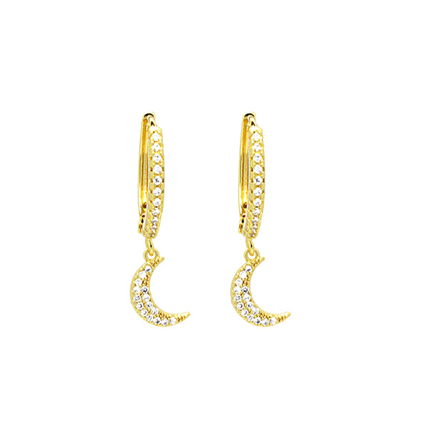 gold cz moon dangle earring