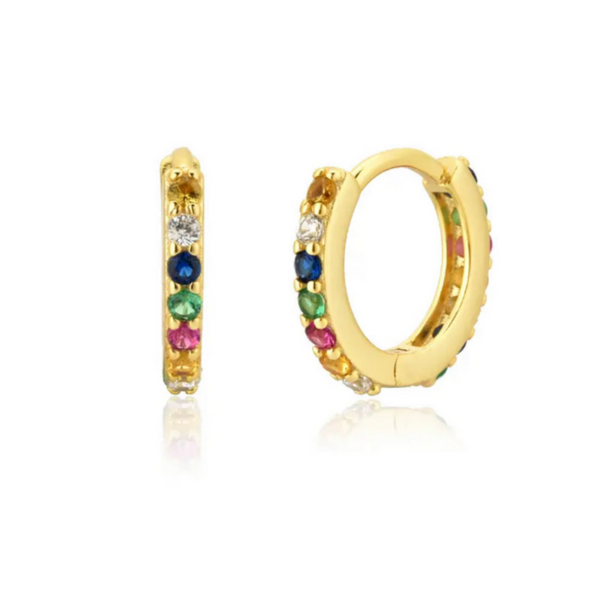 Sterling Silver Gold Plated Multi Color CZ Huggie Earring