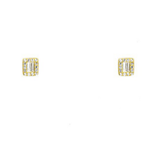 Sterling Silver Gold Plated CZ Baguette Stud Earring