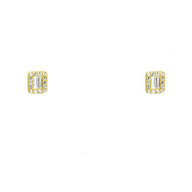 Sterling Silver Gold Plated CZ Baguette Stud Earring