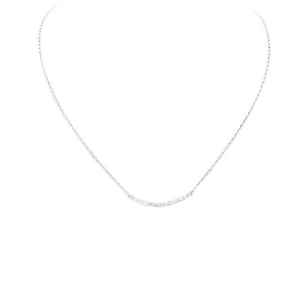 Sterling Silver CZ Curved Bar Pendant Necklace