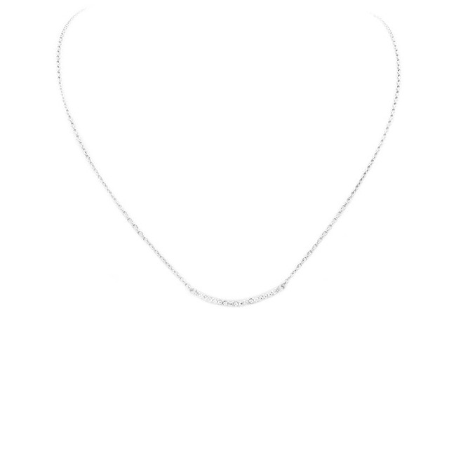 Sterling Silver CZ Curved Bar Pendant Necklace