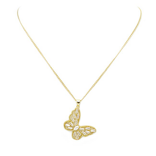 Gold Filled CZ Studded Butterfly Pendant Necklace