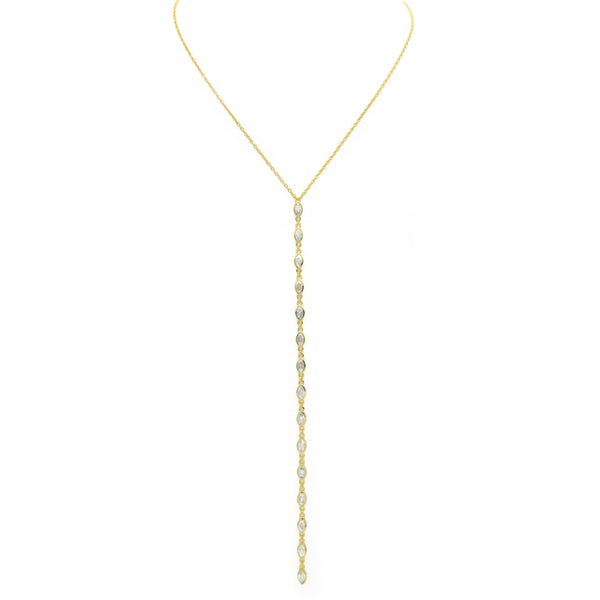 Sterling Silver Gold Plated Clear CZ Lariat Necklace