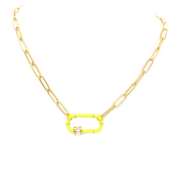 Gold Linked Chain Necklace with Neon CZ Station