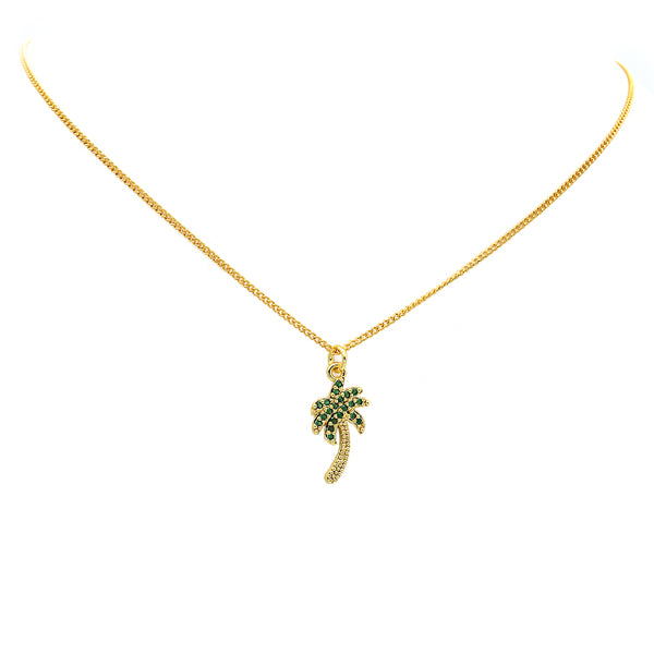 Gold Filled Cubic Zirconia Palm Tree Pendant Necklace