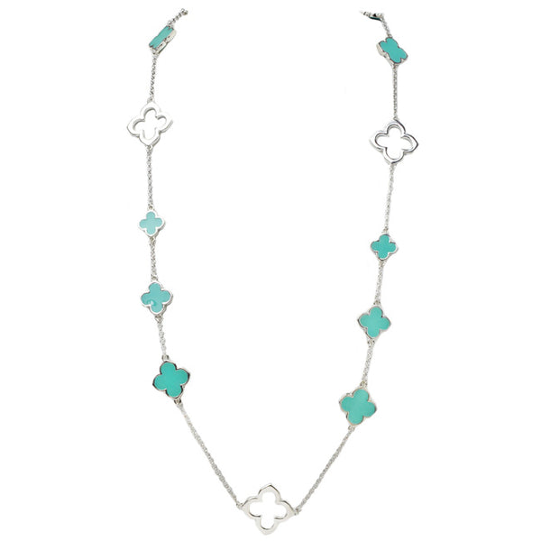 Silver & Turquoise Enamel Clover Necklace