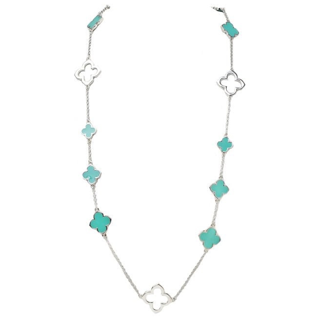 Silver & Turquoise Enamel Clover Necklace