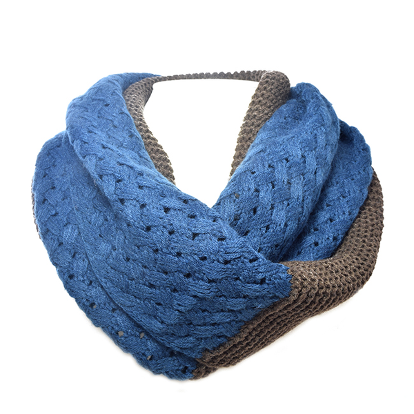 Blue and Brown Knit Soft Infinity Scarf
