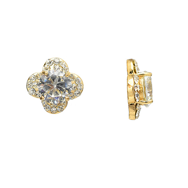 Gold and Clear Cubic Zirconia Flower Post Earrings