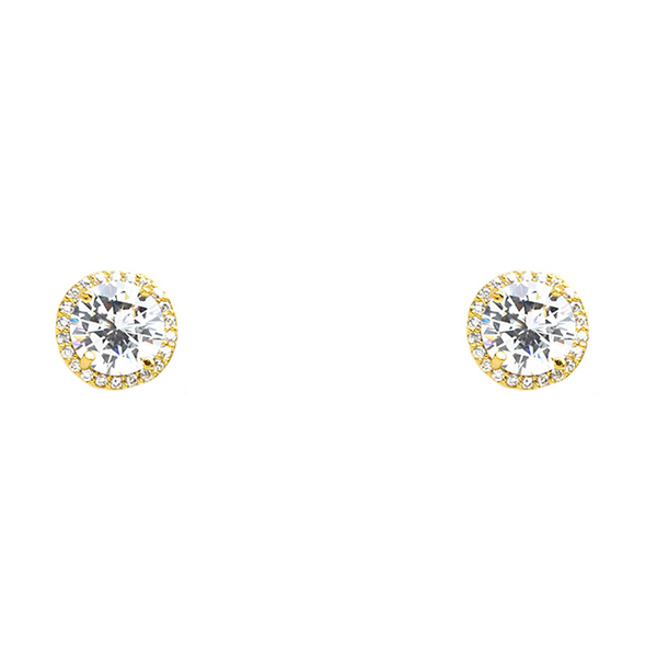 Gold CZ Round Post Earrings