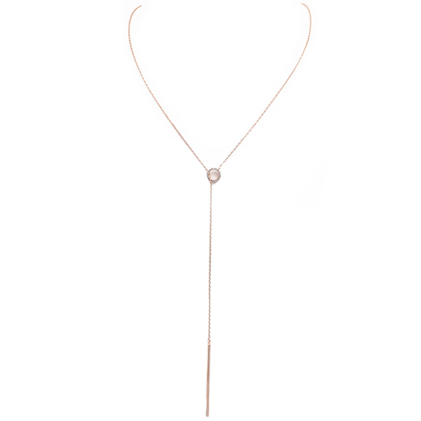 Rose Gold Cubic Zirconia Open Circle Adjustable Drop Necklace