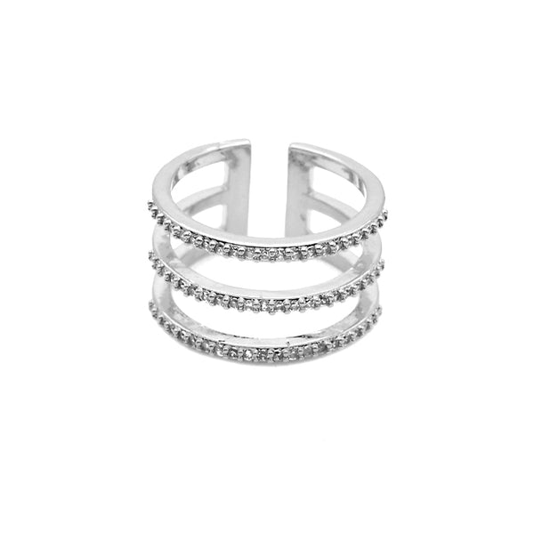 Silver Multi Row CZ Adjustable Ring