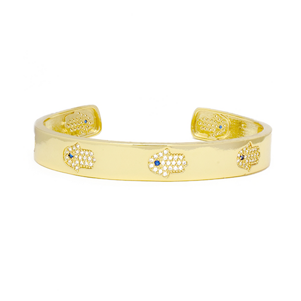 gold cz hamsa cuff bracelet 